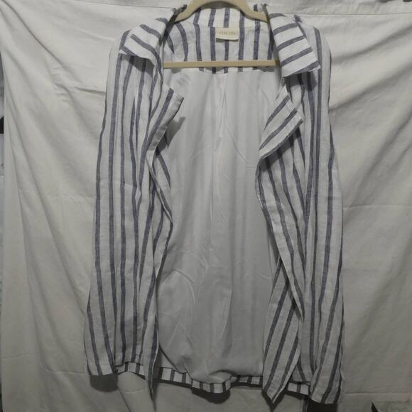 Chicos Large Sleeveless Cardigan Vest Blue and White Belted MISSING SIZE TAG - Picture 1 of 8